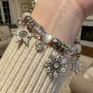 Silver Snowflake Charm Beaded Bracelet
